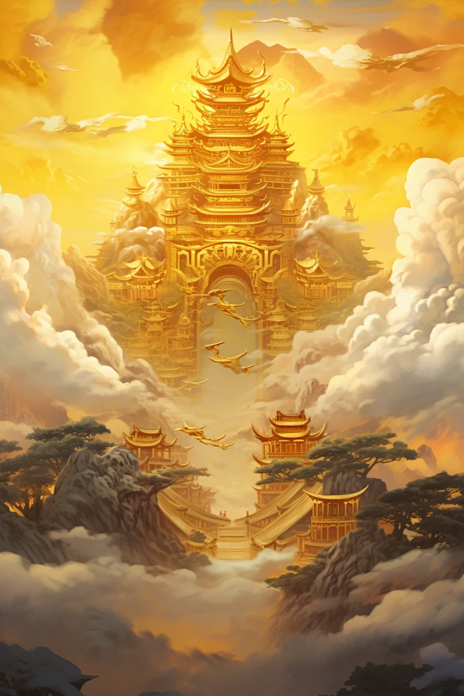 金色神话建筑天宫神仙洞府原画-花瓣网