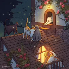 五只猫咪的温暖日常 ~ 韩国画师limduey插画作品