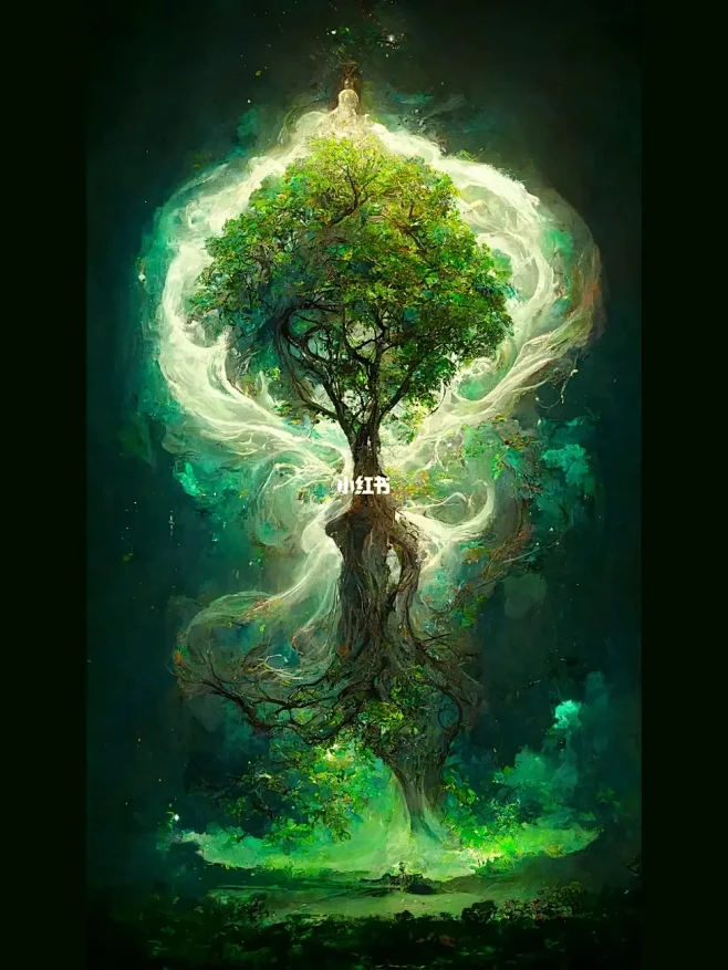Ai绘画 生命之树-绿-花瓣网