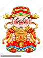 国潮财神抱聚宝盆元素
