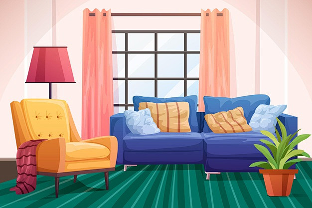 室内客厅沙发场景插画矢量图素材