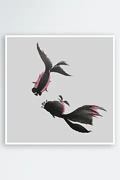 金鱼鲤鱼插图中国风水墨画手绘艺术小鱼-众图网