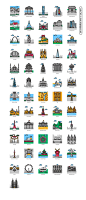 101个高品质地标旅游热点icon图标矢量元素100 Famous Landmark Icons :  