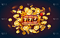 Slots 777 banner, golden coins jackpot, Casino 3d 