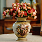 镇店之宝 艾芬迪尼 欧式复古 手绘陶瓷花瓶 加4束茶花