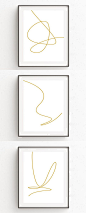 This collection of three minimalist art prints are made from single gold lines. Each of the three digital prints features a single line with unique curves, loops, and angles to create simple abstract line art perfect for a simple interior.