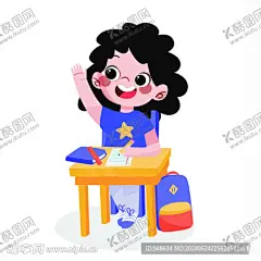卡通举手回答问题 【酷图网】卡通,举手,回答,问题,学习,开学季,卡通女孩,女同学,上课,手绘