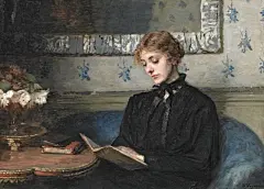 Portrait of a reading Young Woman, Bertha Wegmann. Danish (1847 - 1926)