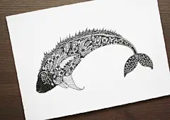 #CG原画#  希腊的插画家 Meni Chatzipanagiotou 的手绘作品，绘画的技巧加上丰富的想象力，让插画师的世界无奇不有。鲸鱼背上的房子，犹如宫崎骏的天空之城，那般美好~
