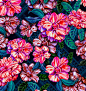 Camellia, watercolor, pattern : design process of a vibrant floral tropical pattern for fashion or interior.