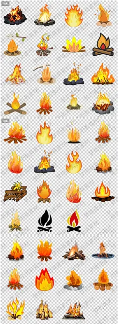 Bonfire手绘火焰篝火柴火火苗png格式免抠元素透明底图片设计素材-淘宝网