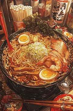 AI数字艺术国潮米粉面条美食插画-众图网