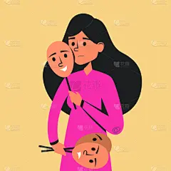 面具,拿着,真实的人,女人,大量人群,背景分离,多样,一个人,青年女人,面部表情