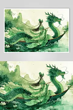 AI数字艺术绿色龙年端午节插画-众图网