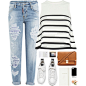 A fashion look from March 2016 featuring white crop top, distressed jeans and white shoes. Browse and shop related looks.