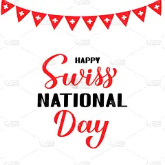 瑞士国庆日手写字体。瑞士假日排版海报。易于编辑矢量模板横幅，传单，贴纸，衬衫，贺卡，明信片等