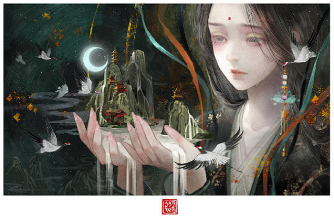 #随随插画# 红尘系列的图凑了一套~因为...
