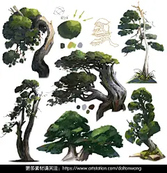 {大自然}手绘植被，石头，云，烟等等