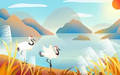 手绘卡通世界湿地日插画