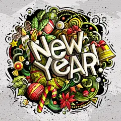 新年前夕,乱画,化学元素周期表,组物体,华丽的,单词,贺卡,一个物体,童话故事,装饰物