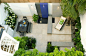 16 Inspirational Backyard Landscape Designs As Seen From Above // More patio-like than backyard-like, this space with a water feature, still offers a relaxing place to gather or enjoy the sun solo.