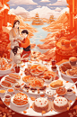 AI数字艺术龙年除夕夜年夜饭插画-众图网