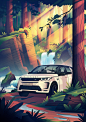 adventure Advertising  automotive   Cars ILLUSTRATION  Nature outdoors Retro vintage