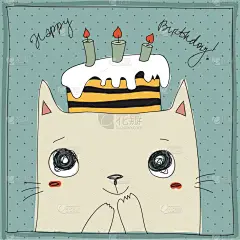 可爱的猫咪，生日快乐贺卡