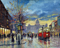Prague Vaclav Square Old Tram Imitation by Cortez Painting  - Prague Vaclav Square Old Tram Imitation by Cortez Fine Art Print