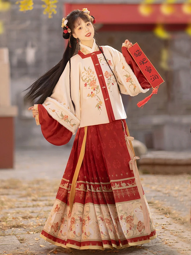 前兔似锦原创冬季加厚明制汉服女中国风马面裙兔年新年款古装全套-淘宝网-花瓣网
