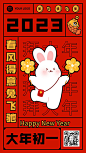 春节兔年大年初一祝福手机海报