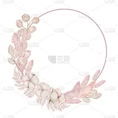 波希米亚链与月桂和棉花水彩画。手绘节日花环，与白色背景隔离的boho装饰.
