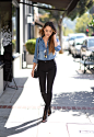 Pair black jeans with a classic denim shirt to steal Jessica R’s casual summer style. Wearing a similar outfit with heels will add a touch of glam, and why not throw in some retro shades to complete the look!
Top/Jeans/Shoes: Charlotte Russe, Bag:...