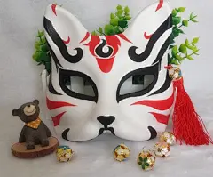 狐妖面具 日式和风手绘 猫咪夏目友人帐 狐狸半脸纸浆面具cosplay-淘宝网