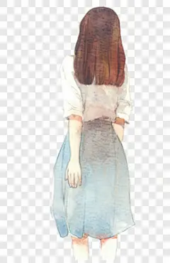 手绘美女背影卡通手绘PNG图片➤来自 PNG搜索网 pngss.com 免费免扣png素材下载！