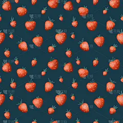海军蓝背景上的红色草莓无缝图案。多汁草莓图案的厨房装饰，自制果酱包，织物印花，儿童壁纸。夏季草莓重复