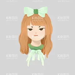 手绘女孩  - 源文件下载【酷图网】手绘,女孩,小清新,绿色,生气,卡通,蝴蝶结,可爱,大头,头像,