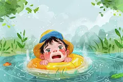 夏季炎热溺水事故插画
