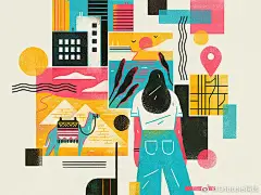 作者 Brad Cuzen 绘制的这组视觉插画中色调起到了美化画面的点睛之笔，不仅用合适的色彩来进行搭配，也善用色调和质感来强调画面的氛围。 ​​​​