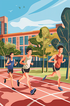 AI数字艺术扁平风校园运动会人物插画-众图网