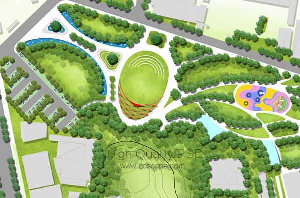 带状公园景观设计总平面图PSD下载