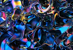 3d渲染的抽象艺术3d背景纹理与部分超现实金属箔纺织布料毯在曲线波浪线形成的蓝、紫、黄梯度霓虹灯颜色