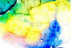 手绘水彩抽象纹理背景蓝色，黄色，粉红色，绿色，橙色