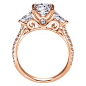 14k Pink Gold Diamond 3 Stones Engagement Ring | Gabriel & Co NY | ER9048K44JJ