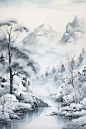 国风水墨大雪小雪雪景插画