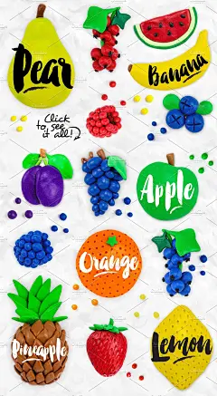 橡皮泥水果和蔬菜设计素材 Set-Plasticine-Fruits-Vegetables #325041-设计元素-@美工云(meigongyun.com)