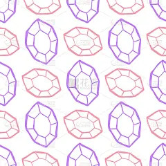 粉色和紫色手绘宝石钻石在白色的背景。