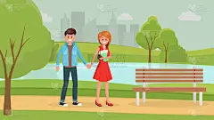可爱的夫妇在约会扁平海报