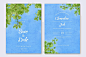 Set of wedding invitation with watercolor blue sky tree branch background