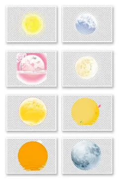 手绘中秋节月亮兔子素材